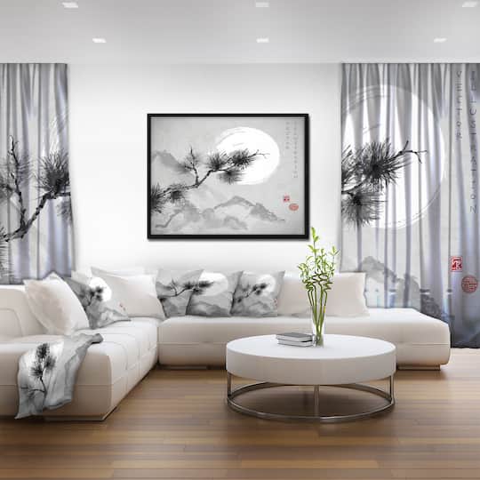 Designart - Pine Tree Branch - Japanese Canvas Art Print in Black Frame